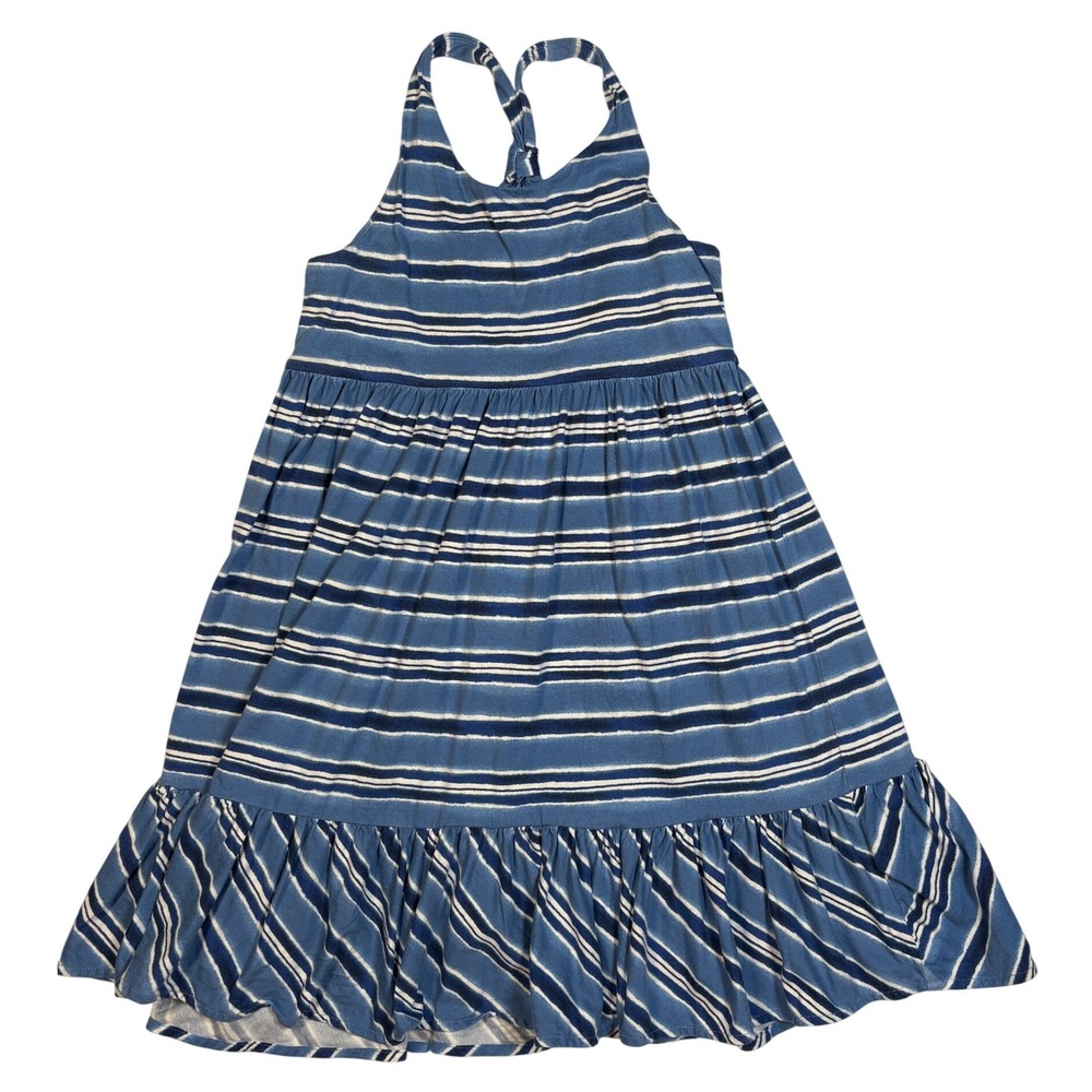 Polo Ralph Lauren Girls Blue White Striped Ruffle Hem Halter Dress Size M 8-10